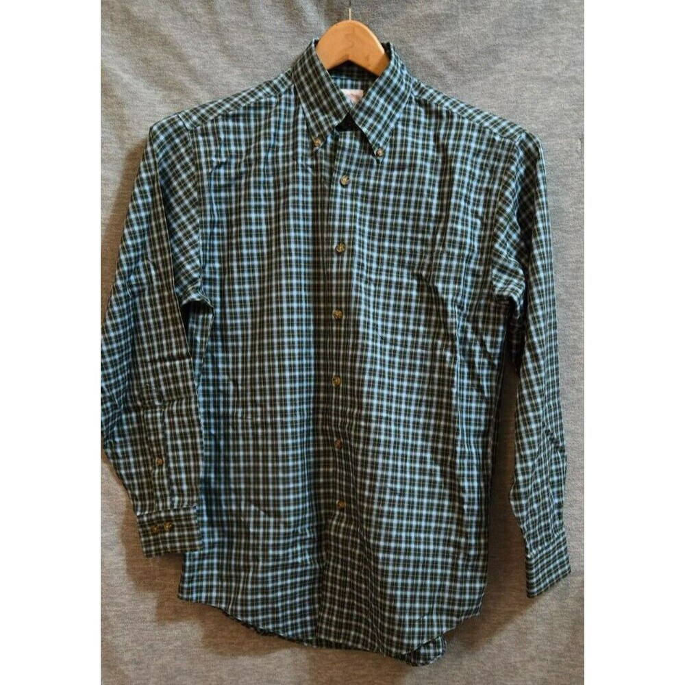 Brooks Brothers Button Down Shirt Men’s Small Navy Geen Plaid Cotton Size Small - Picture 2 of 10